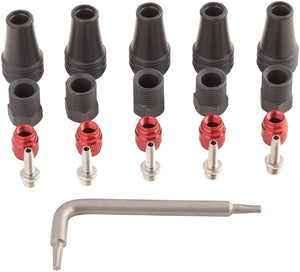 SRAM Disc Hose and Parts SRAM Red/Force AXS 2-Pc Disc Brake Hose Fitting Kit - 5 Threaded Hose Barbs 5 Compression Nuts 5 Boots Red Comp Olives 1 T8 Torx